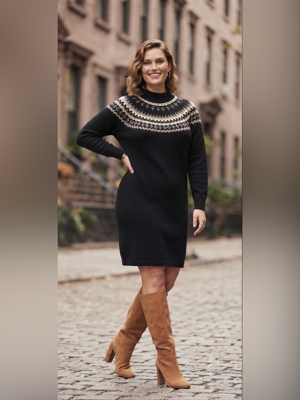 Talbots Fair Isle Mock Neck
Black Knit Sweater Dress
Not too short sz M Pet EUC